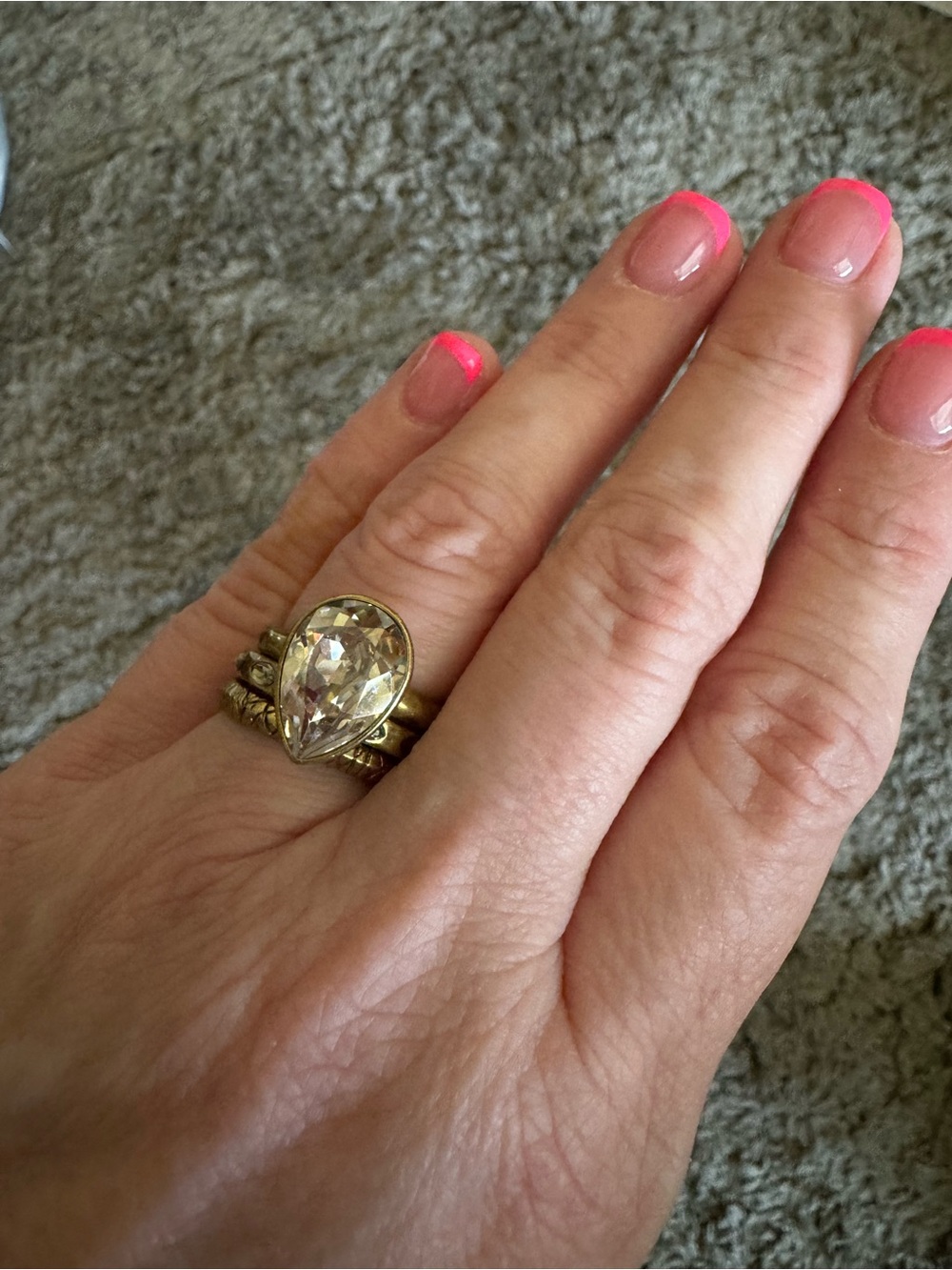 Silpada Brass Pear Cut Crystal Stacking Ring Set | Size 7.5 (Fits 7-8)